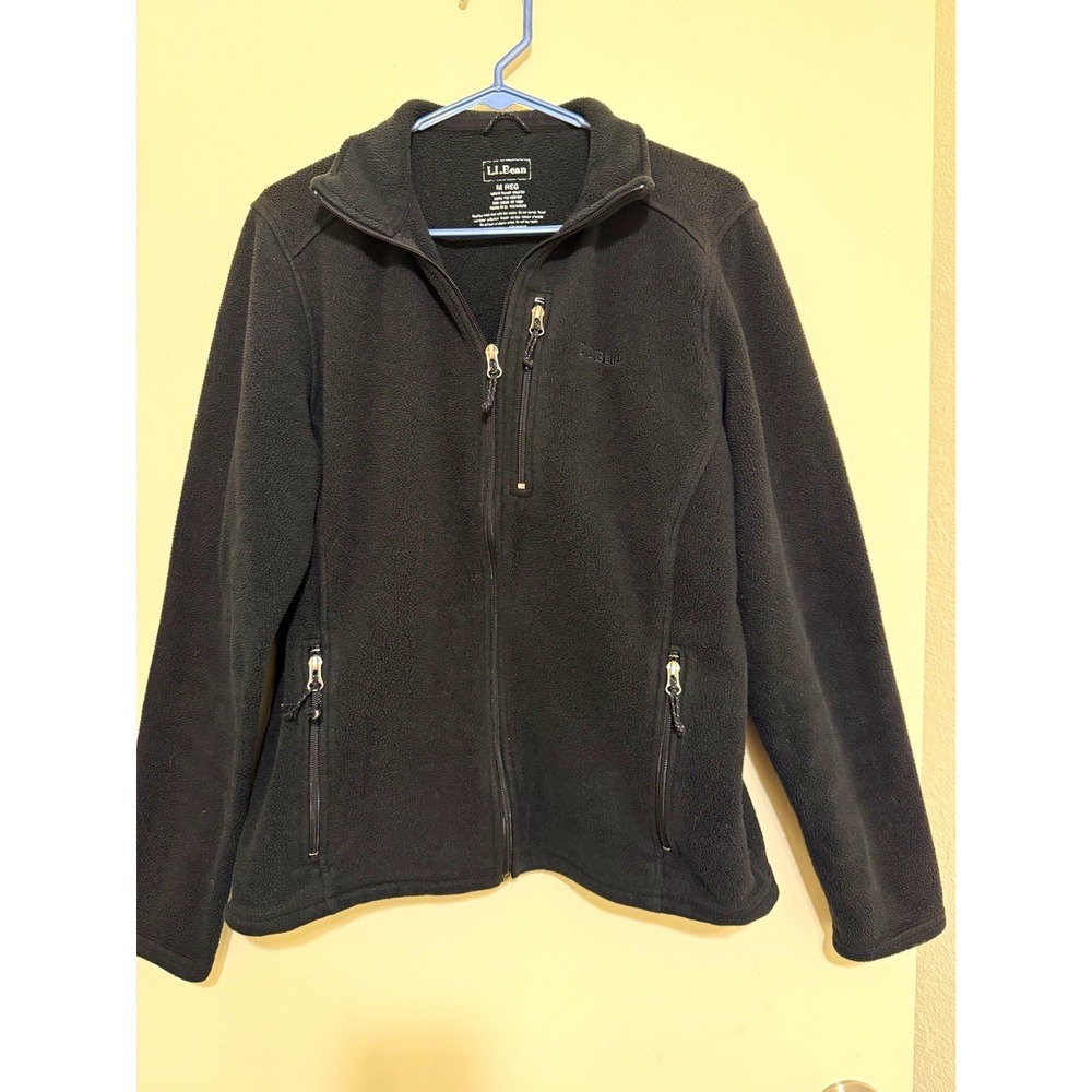 L.L.Bean Men's Black Full Zip Fleece Jacket Size M Regular Stand-Up Collar